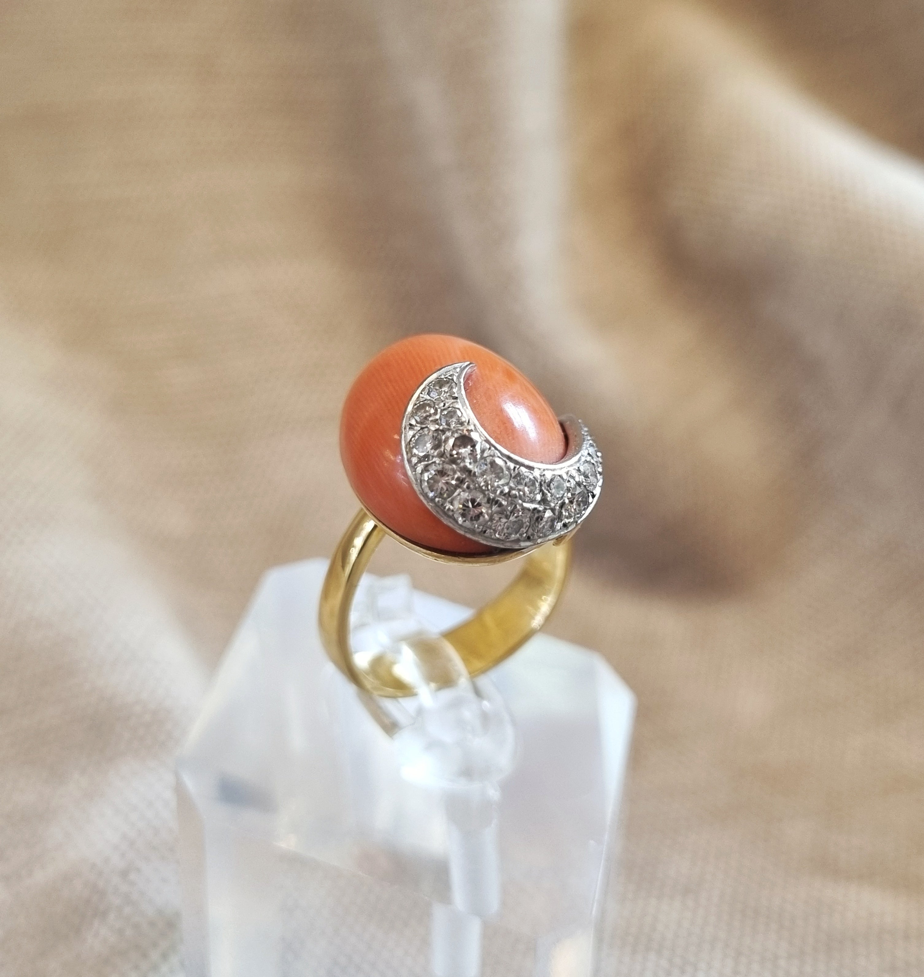 Georg Jensen & Wendel Cocktail Ring 18kt Guld med Koral og Brillanter