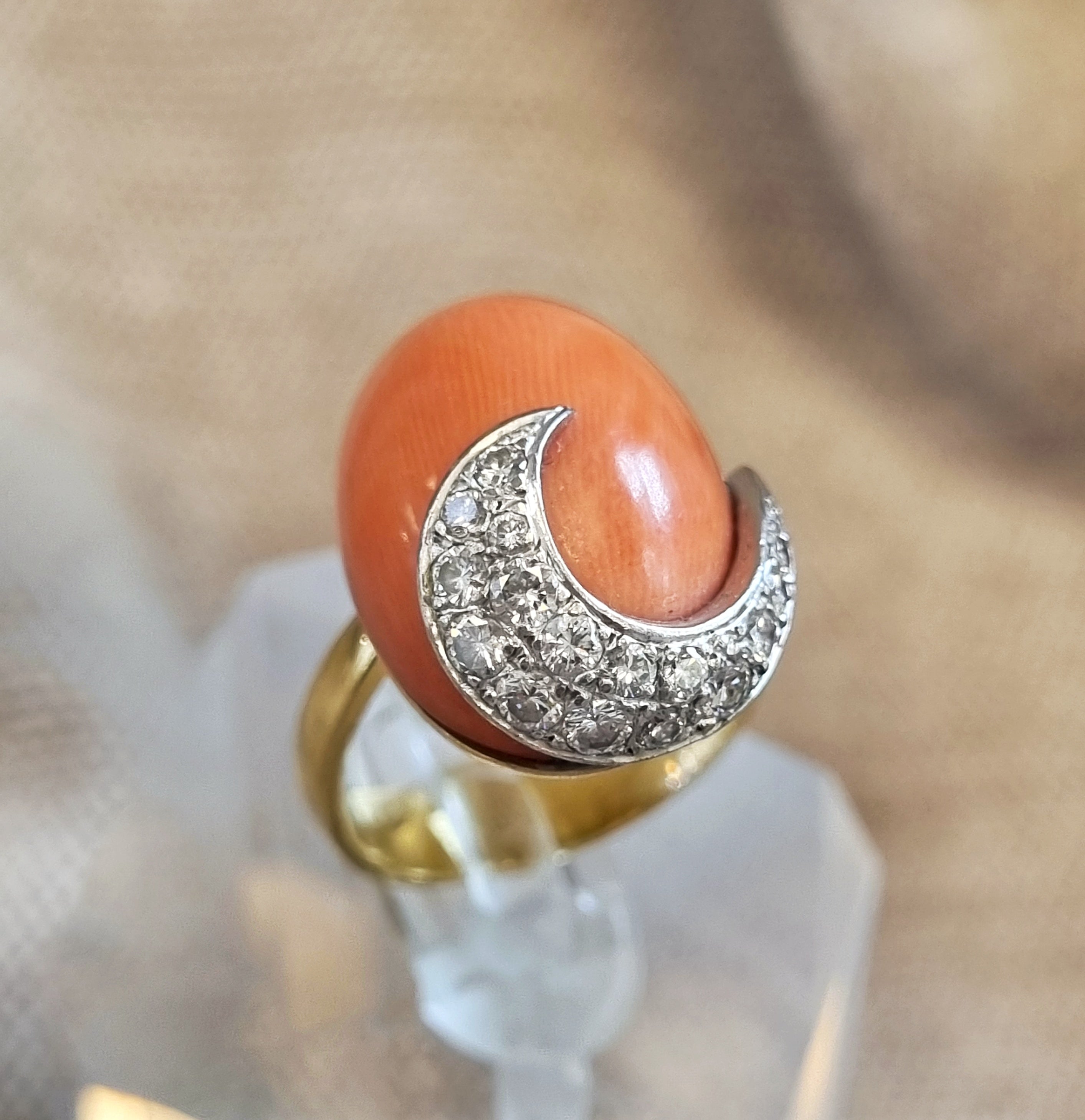 Georg Jensen & Wendel Cocktail Ring 18kt Guld med Koral og Brillanter
