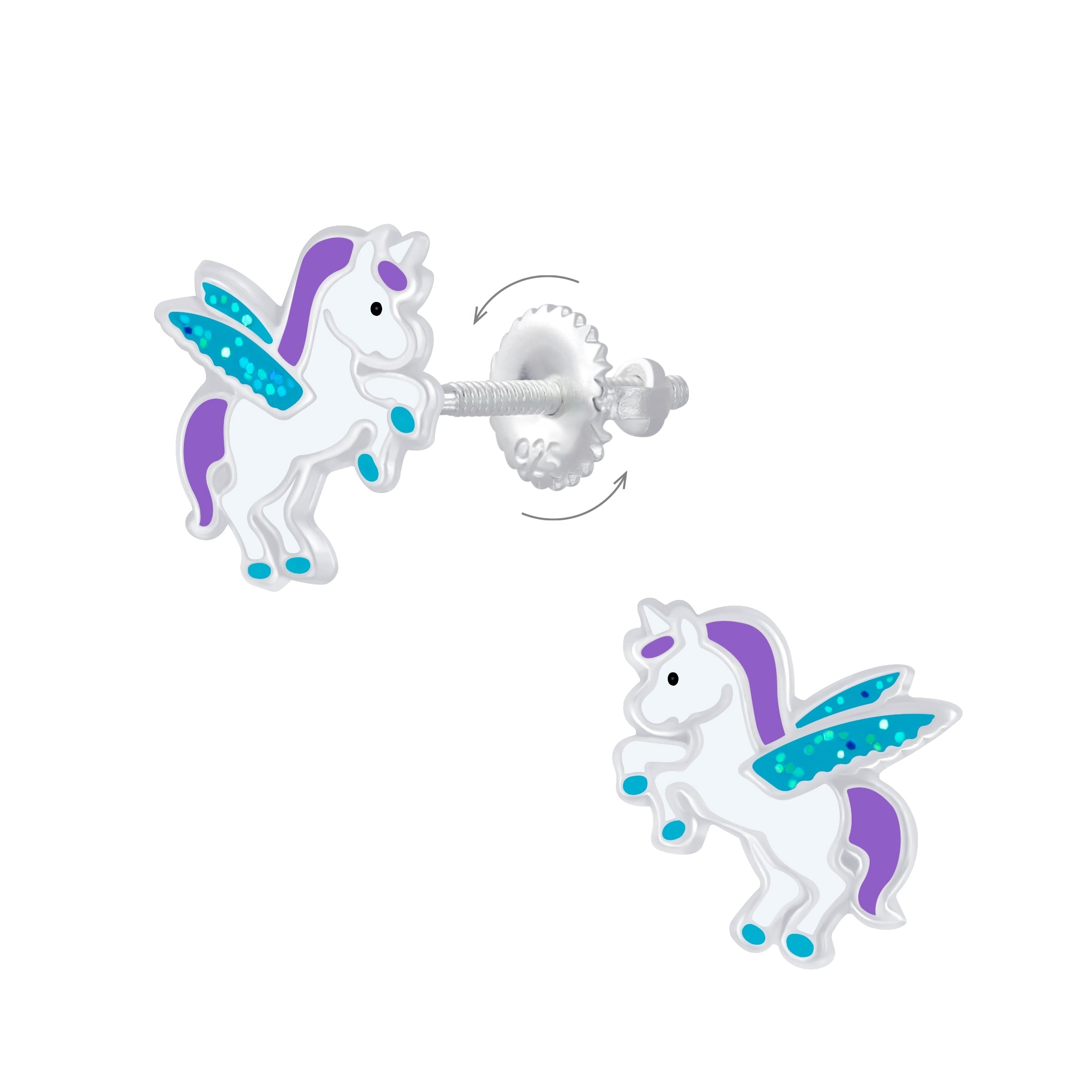 Bidstrup Sølv Børne Ørering med Glimmer Enhjørning/Unicorn Skruelås 10009439