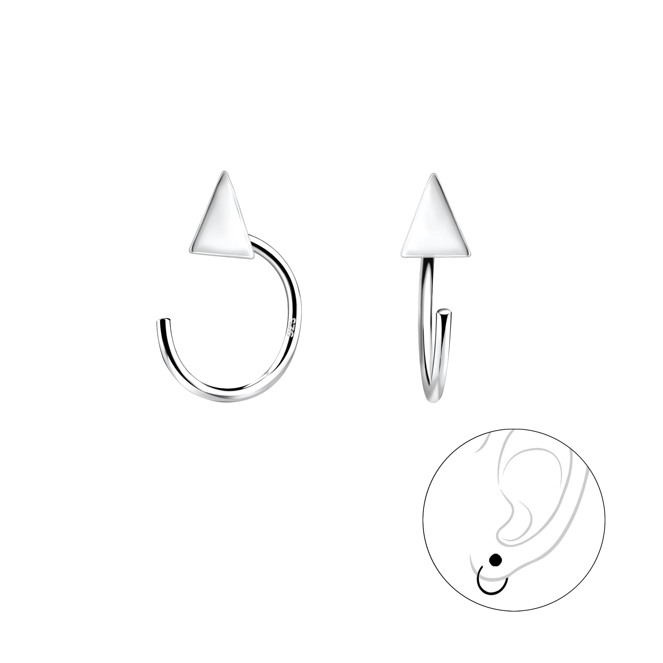Bidstrup Sølv Ear Huggers med Trekant 4mm