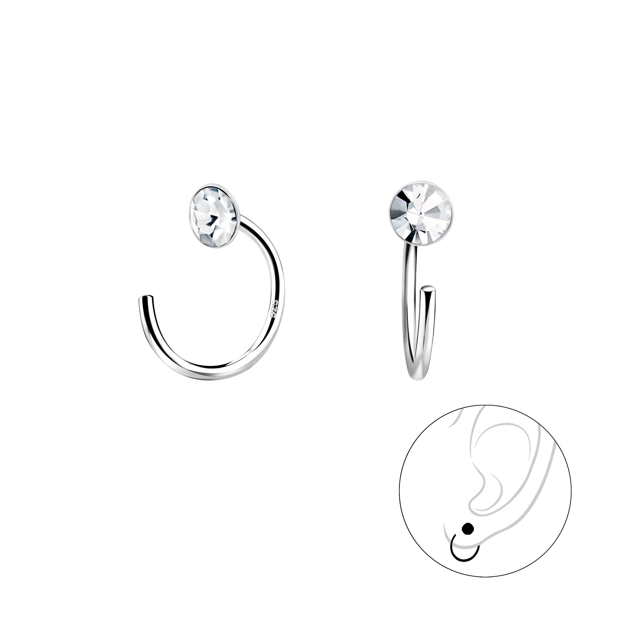 Bidstrup Sølv Ear Huggers med Krystal 4mm