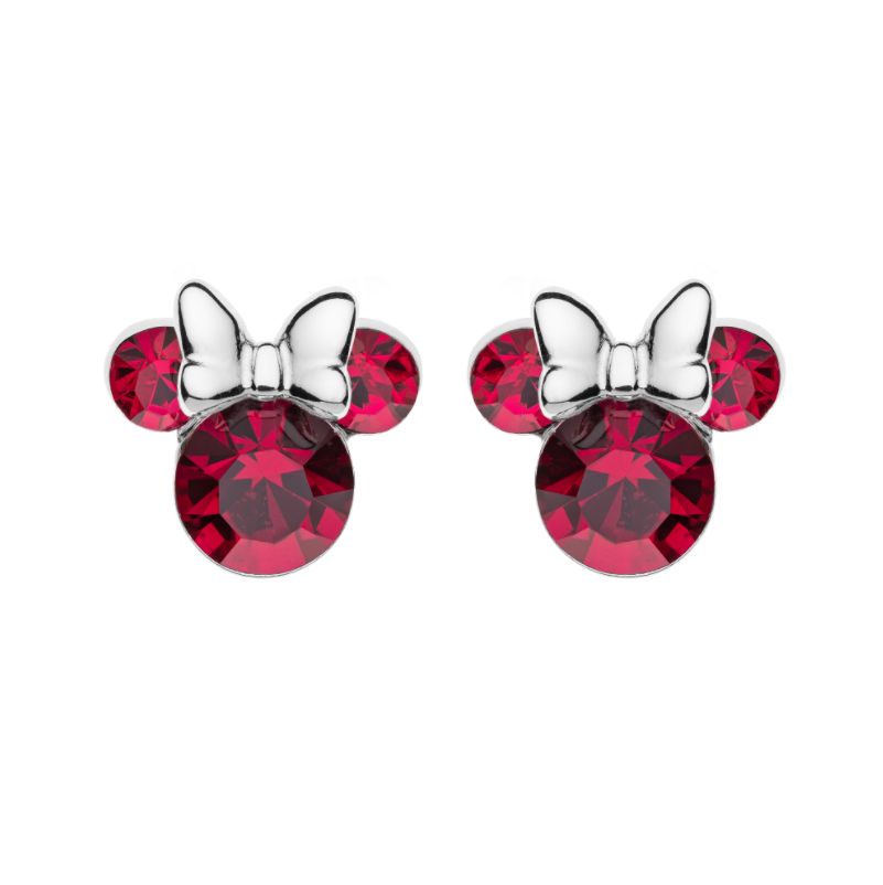 Disney Minnie Mouse Ørestik i Sølv med Rød Zirkonia Sten 10333008