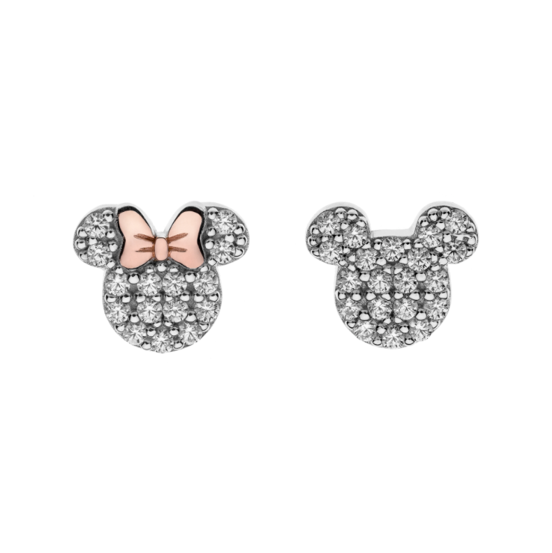 Disney Minnie og Micky Mouse Ørestik i Sølv med Zirkonia 10333993