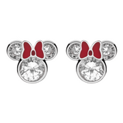 Disney Minnie Mouse Ørestik i Sølv med rød Sløjfe og Zirkonia 10333997