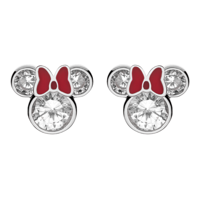 Disney Minnie Mouse Ørestik i Sølv med rød Sløjfe og Zirkonia 10333997