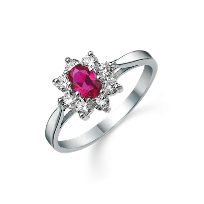 Støvring Design Sølv roset ring med syntetisk rubin og zirkonia 12148514