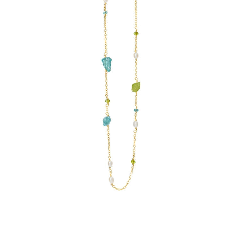 Susanne Friis Bjørner Forgyldt Collier med Apatit, Peridot og Ferskvandsperler 1873-2-45-575
