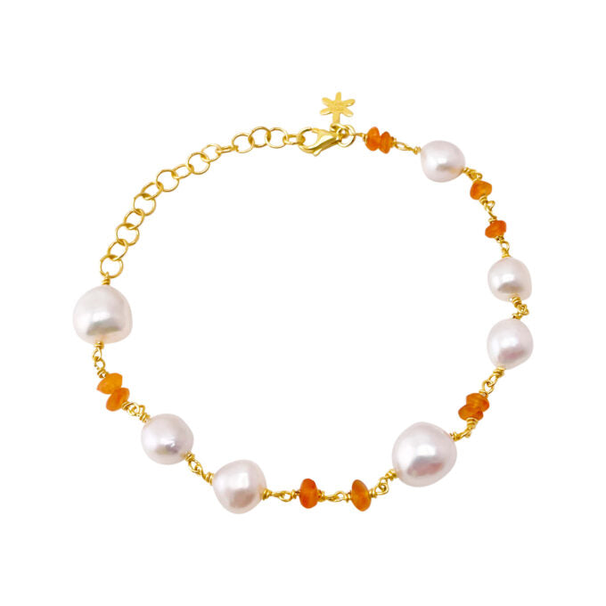 Susanne Friis Bjørner Forgyldt Armbånd med Ferskvandsperler og Karneol 1950-2-20-114