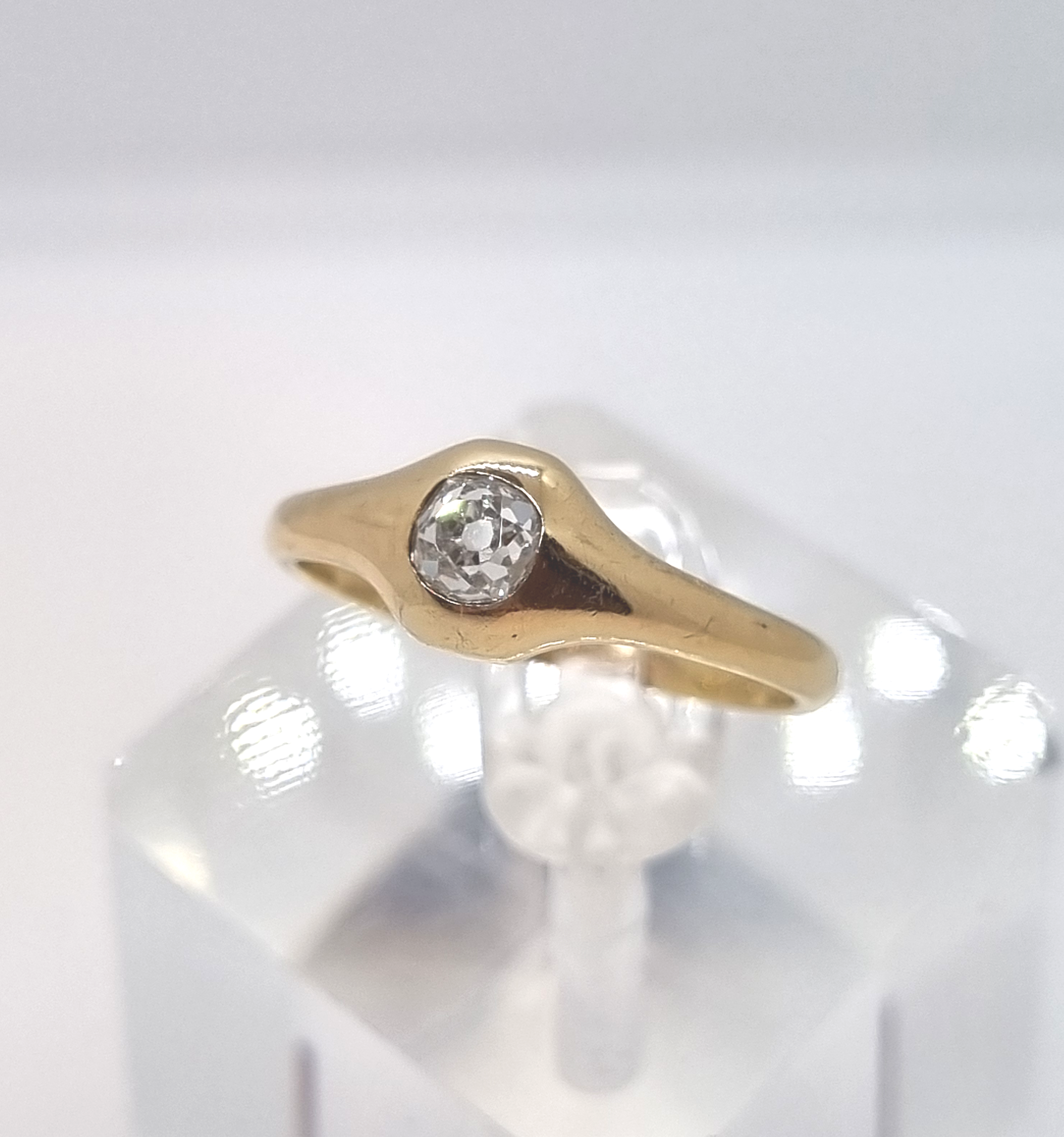 Vintage 14kt Guld Ring med Gammel Mine-Slebent Diamant