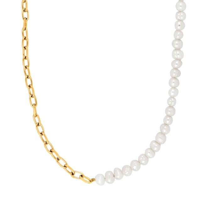SON of NOA IP Gold Steel Halskæde med Ferskvandsperler 55cm 20890172855