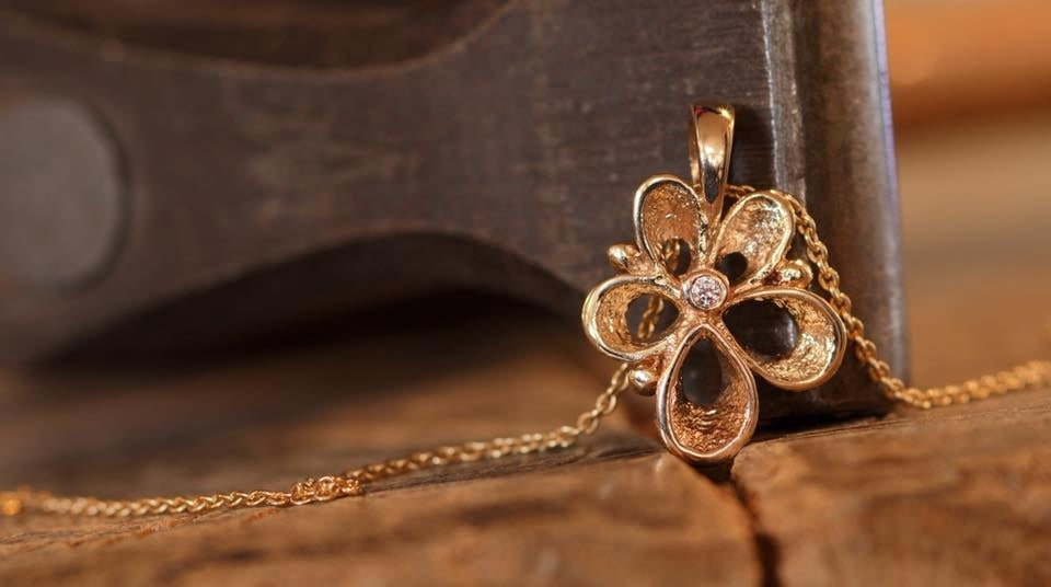 Per Borup 14kt Guld Violina Vedhæng med Diamant 984V
