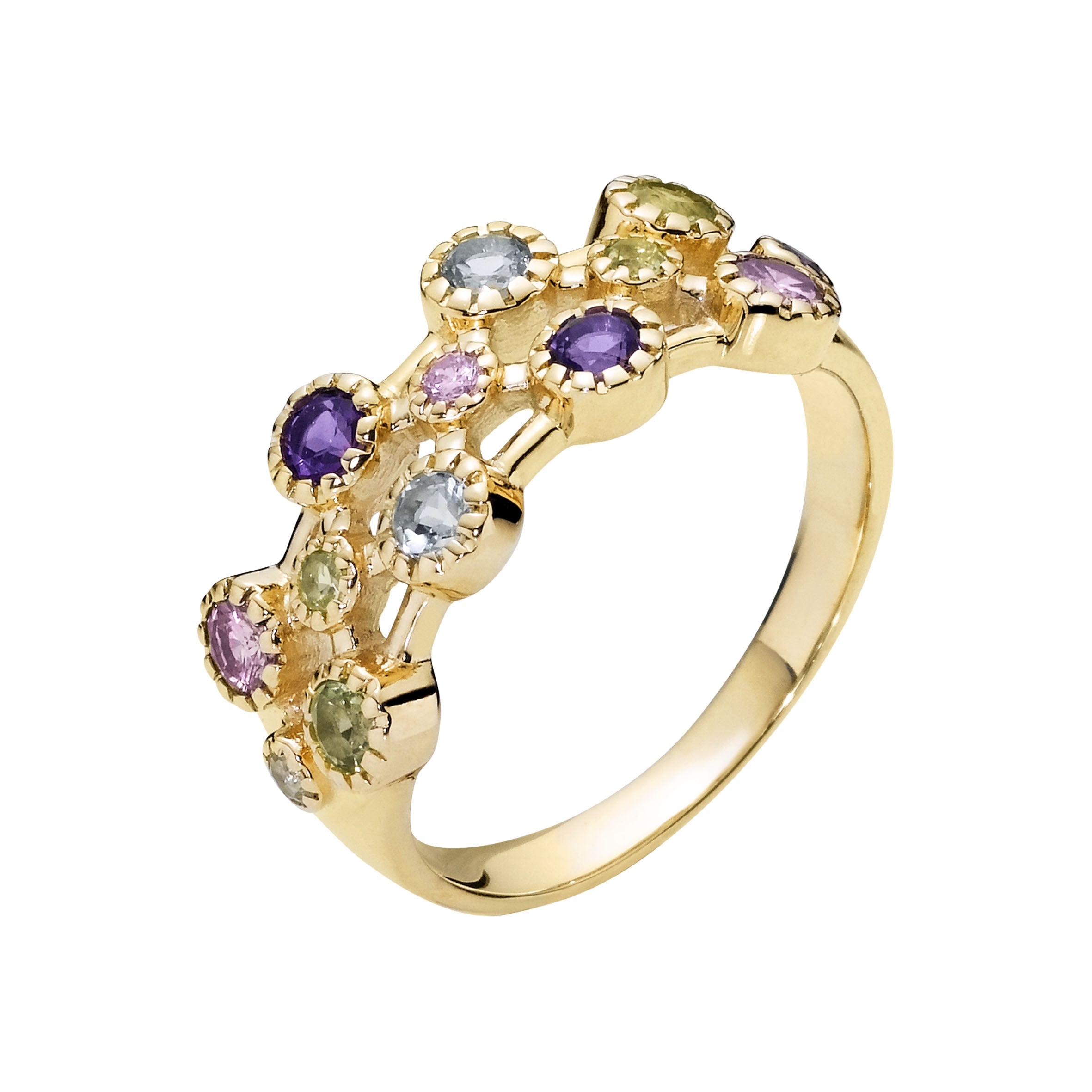 Lund Copenhagen 8kt Guld Ring med Peridot, Pink Zirkonia, Ametyst og Topas 3071295-28