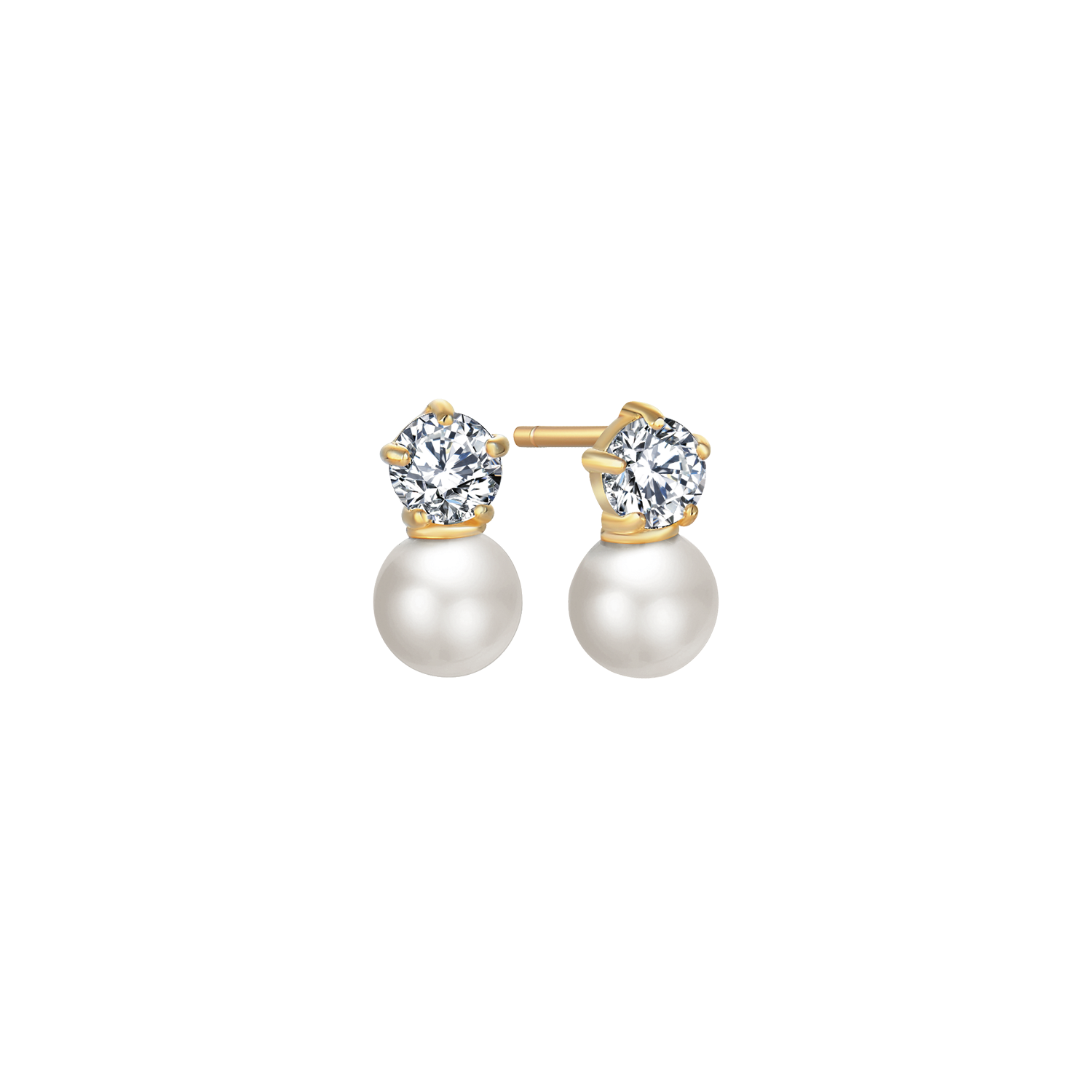 Støvring Design 8kt Guld Ørestik med Ferskvands Perle og Zirkonia 60242509