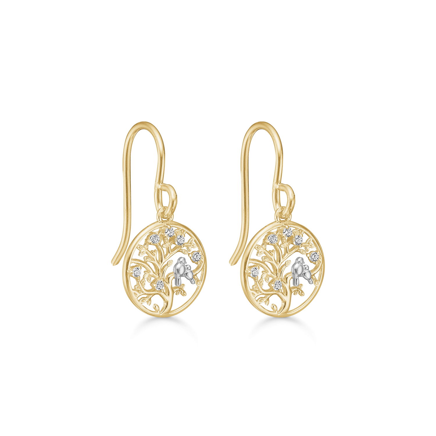 Støvring Design 8kt Guld lille Ørehæng med Livets Træ og zirkonia 63242046