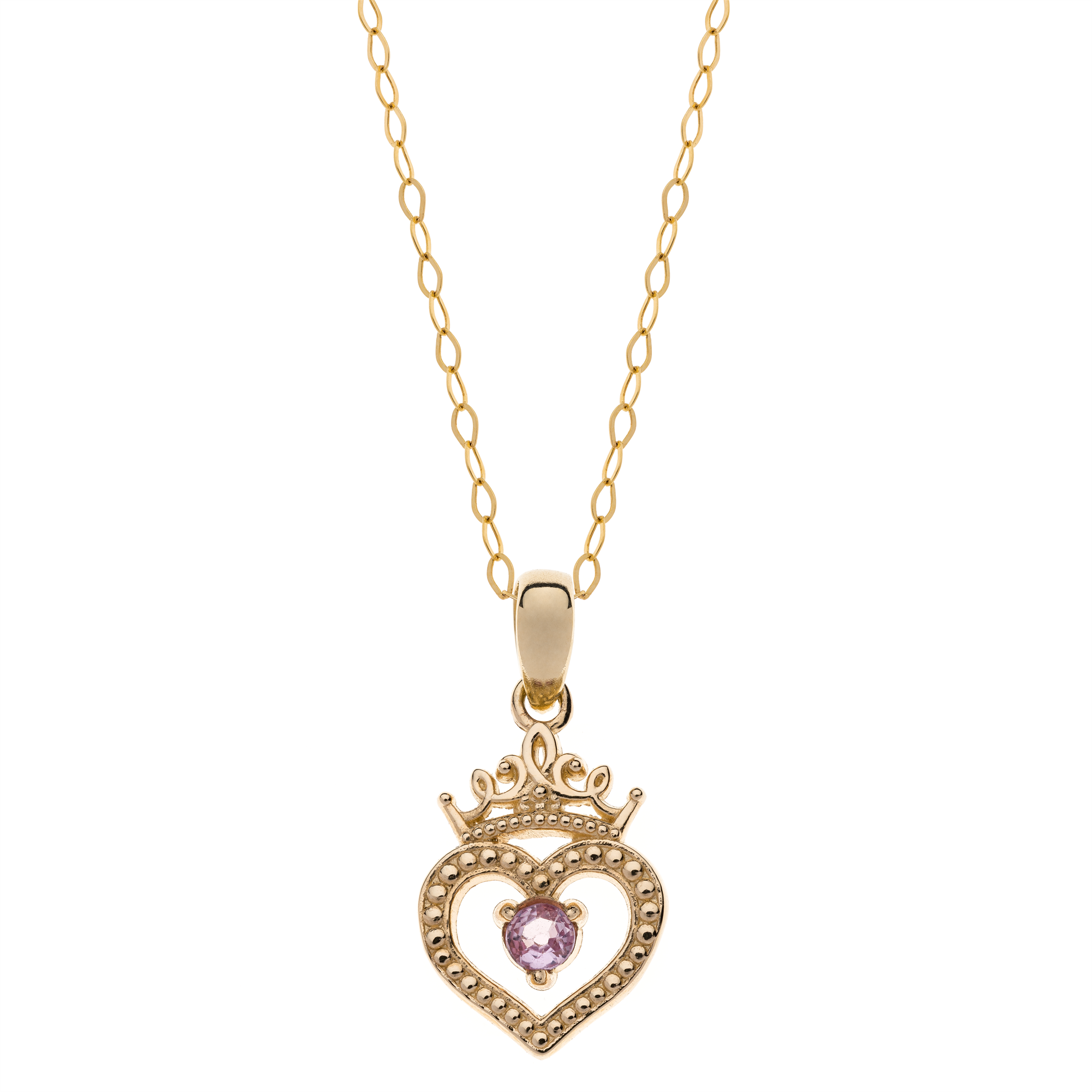 Disney Princess 9kt Guld Vedhæng med Pink Safir Forgyldt Kæde 66333017
