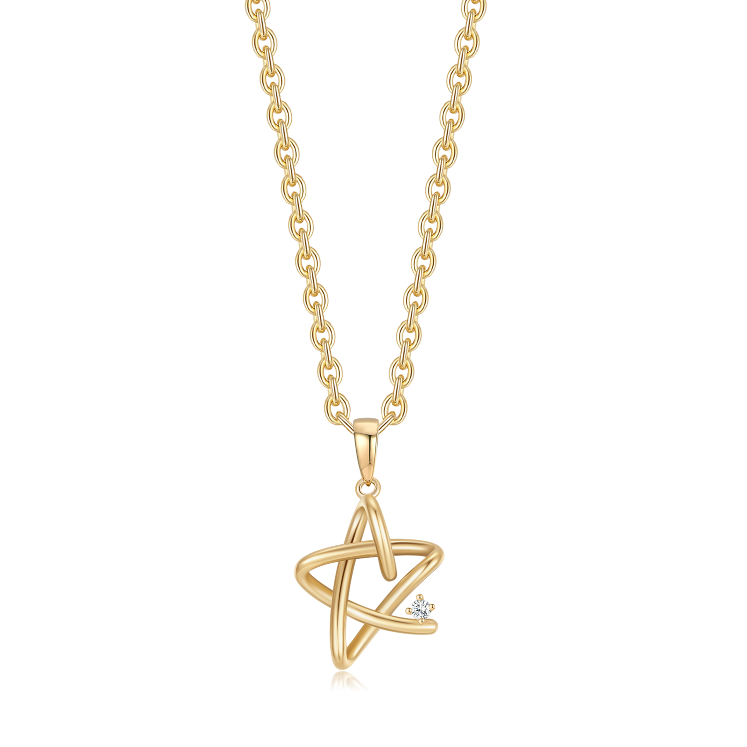Støvring Design 8kt Guld Stjerne vedhæng med lille zirkonia på forgyldt kæde 66342013
