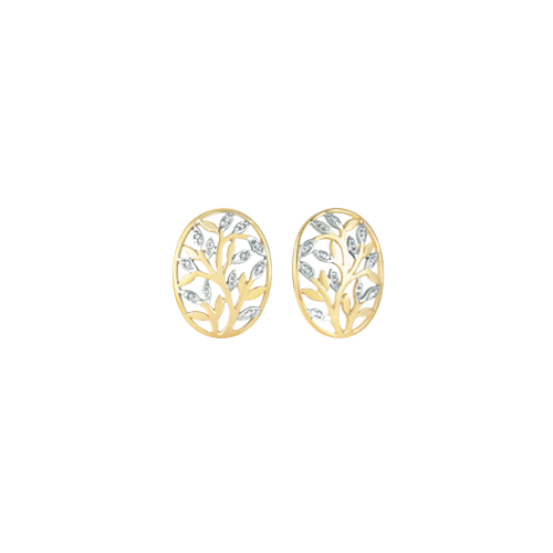 Støvring Design 14kt Guld Oval Livets Træ Ørestik med Brillanter 70205065