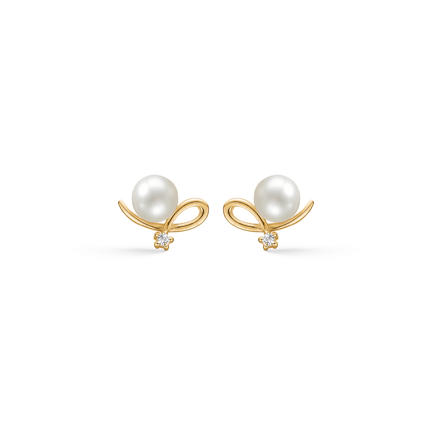 Støvring Design 14kt Guld Ørestik med Ferskvandsperle og Zirkonia 70242843