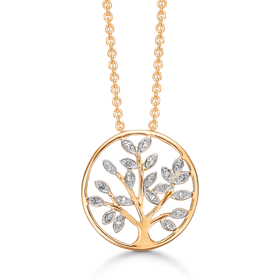 Støvring Design 14kt Guld og Hvidguld Vedhæng med Diamanter i Forgyldt Kæde 76205044
