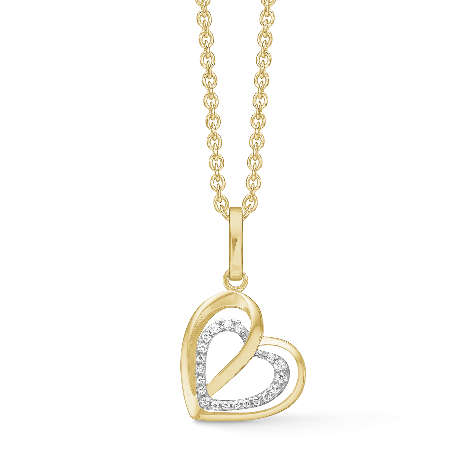 Støvring Design 14kt Guld Vedhæng med Dobbelt Hjerte og Zirkonia 76237976