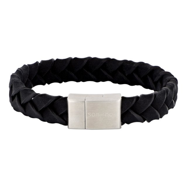 SON of NOA Sort flettet læderarmbånd i 21cm 80970239121
