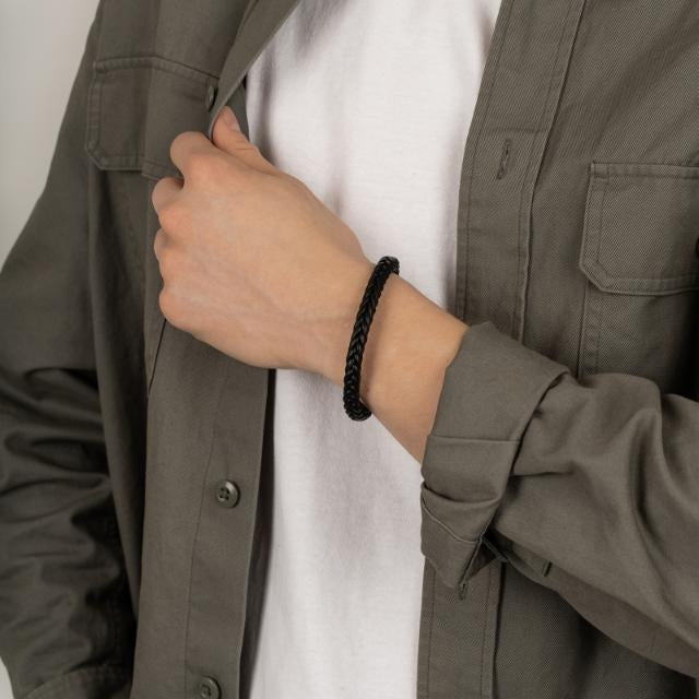 SON of NOA Sort Flettet Læder Armbånd 80970259121