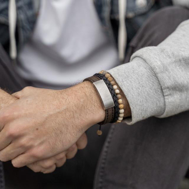 SON of NOA Sort Flettet Læderarmbånd i 21cm 80970089121