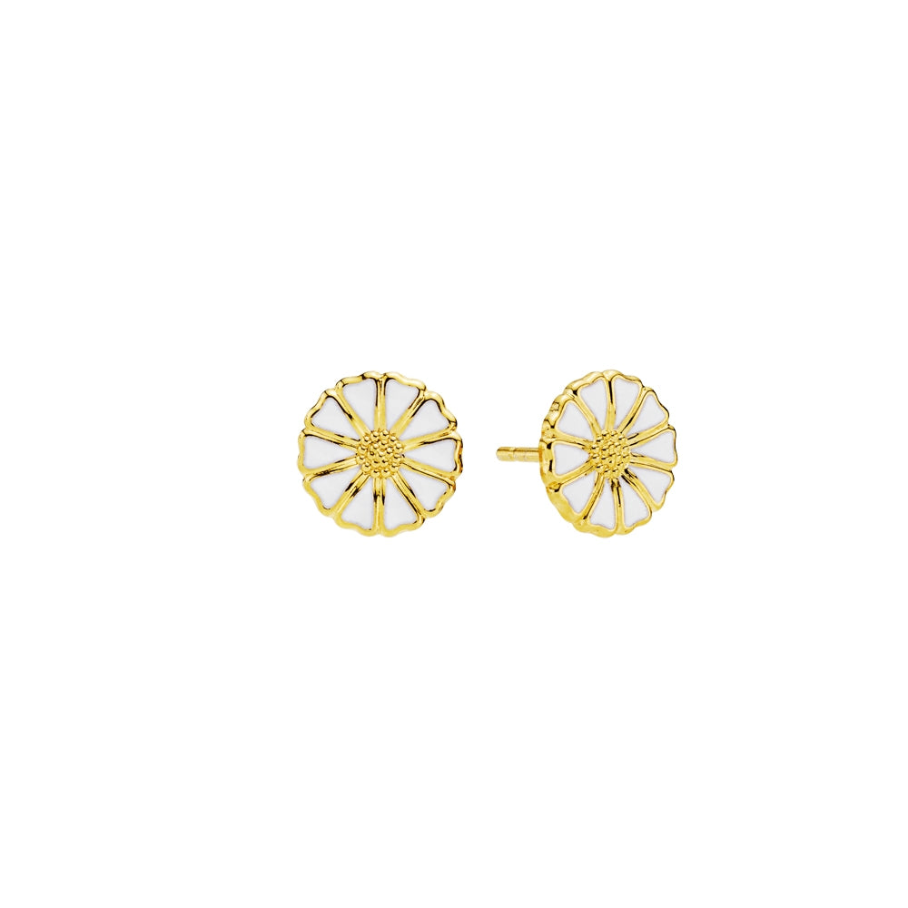 Lund Copenhagen 9mm Forgyldt Marguerit ørestik med hvid emalje 909009-4-M