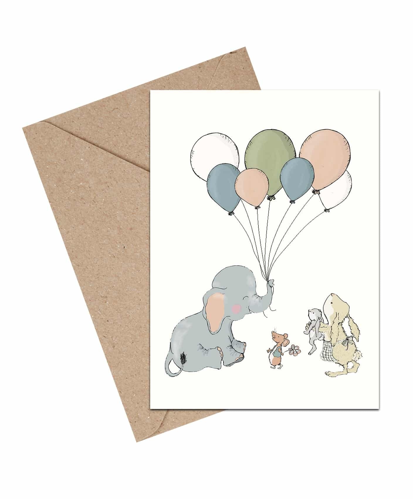 Elephant Balloon Kort A6