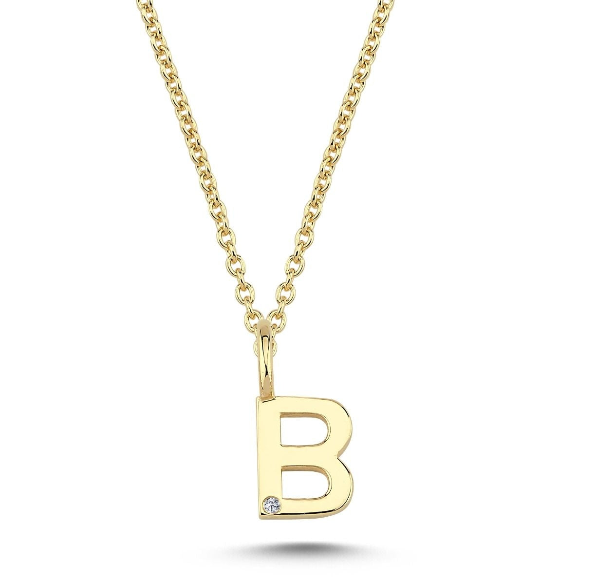 Nuran 14kt Guld Bogstav B Vedhæng med Diamant V2200-B 0005