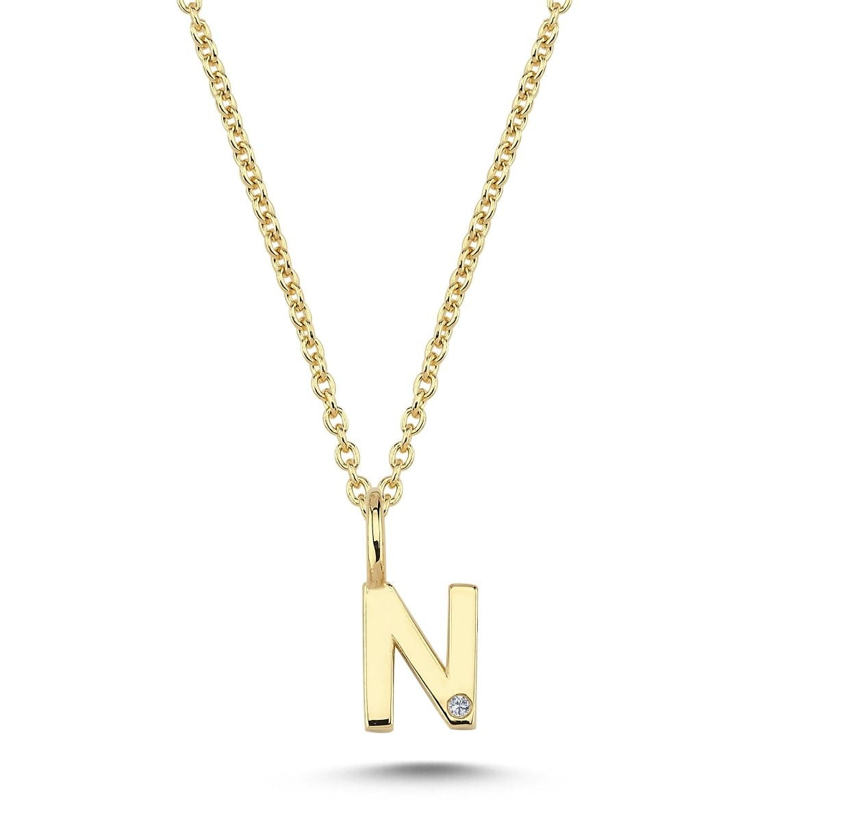 Nuran 14kt Guld Bogstav N Vedhæng med Diamant V2200-N 0005