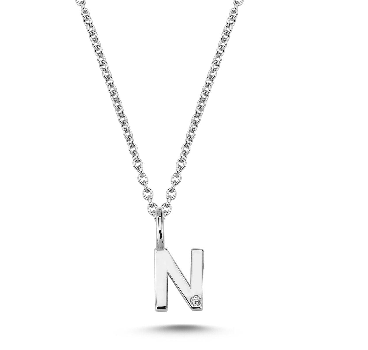 Nuran 14kt Guld Bogstav N Vedhæng med Diamant V2200-N 0005
