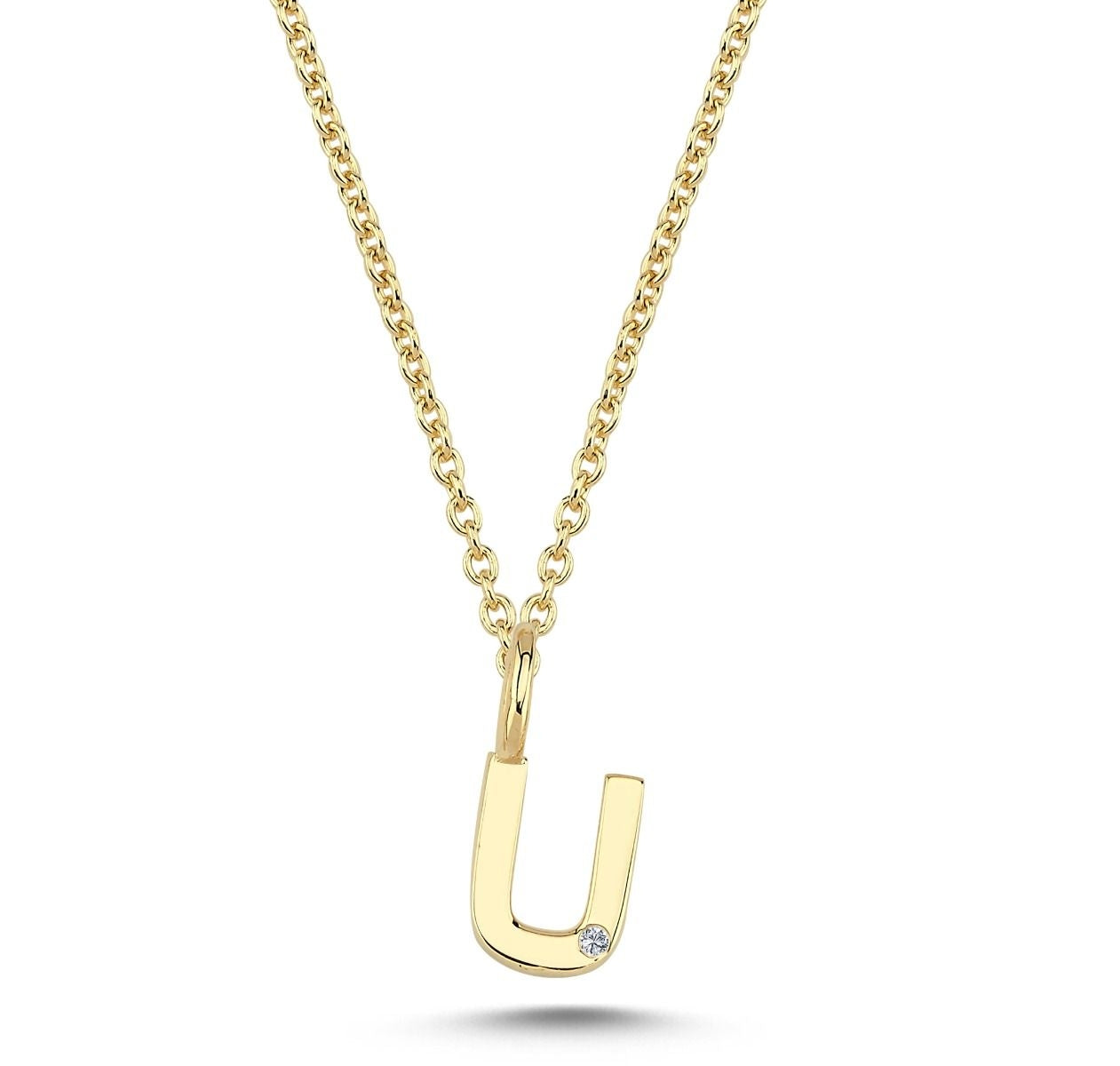 Nuran 14kt Guld Bogstav U Vedhæng med Diamant V2200-U 0005
