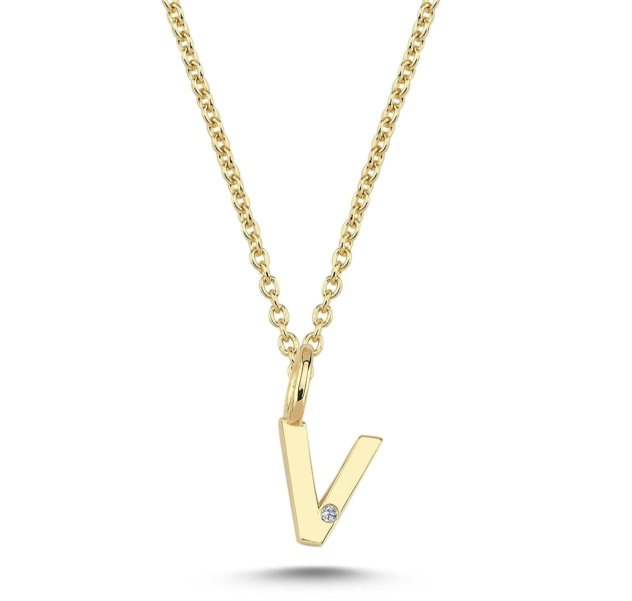 Nuran 14kt Guld Bogstav V Vedhæng Diamant V2200-V 0005