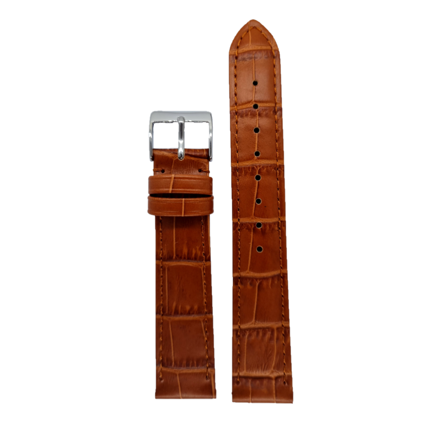 Cognac Brun Læderrem Let Polstret med Alligator Mønster 613R.03
