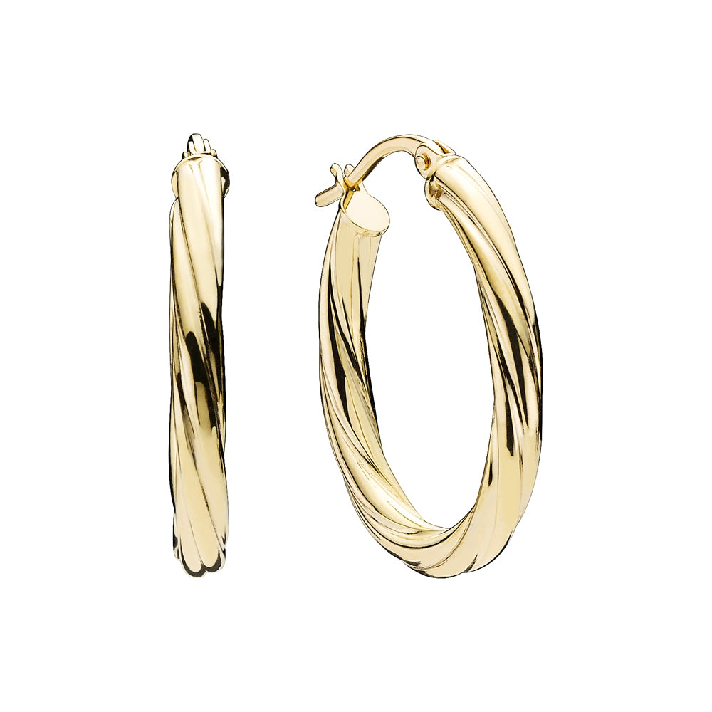 Lund Copenhagen 9kt Guld Oval Creol med Snoet Mønster 309511