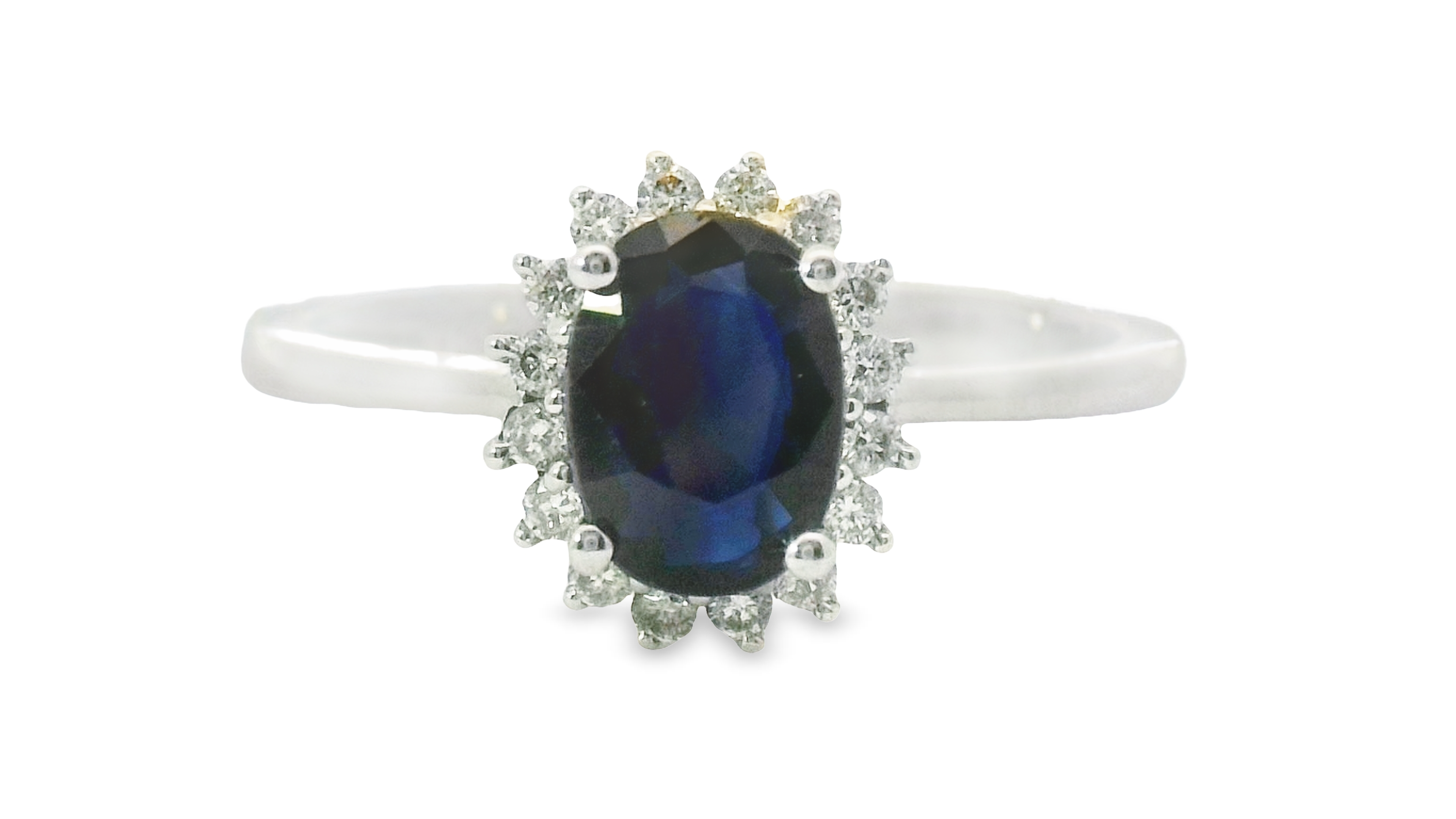 Bidstrup 18kt Hvidgulds Roset Ring med Blå Safir og Diamanter
