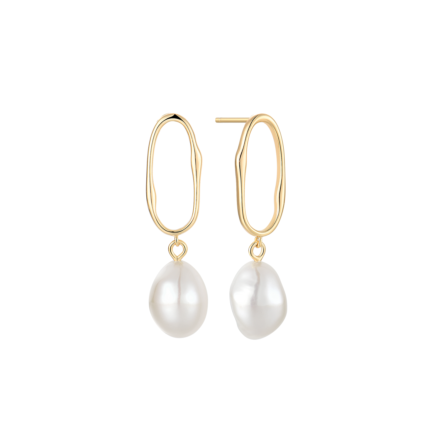 Støvring Design Forgyldt Oval Ørehæng med Ferskvandsperle F13249903