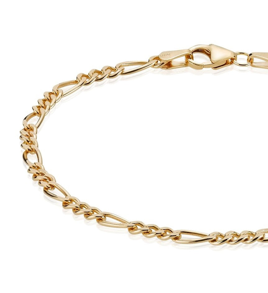 BNH Forgyldt Sølv Figaro Armbånd 1,05/3,4mm - 18,5cm