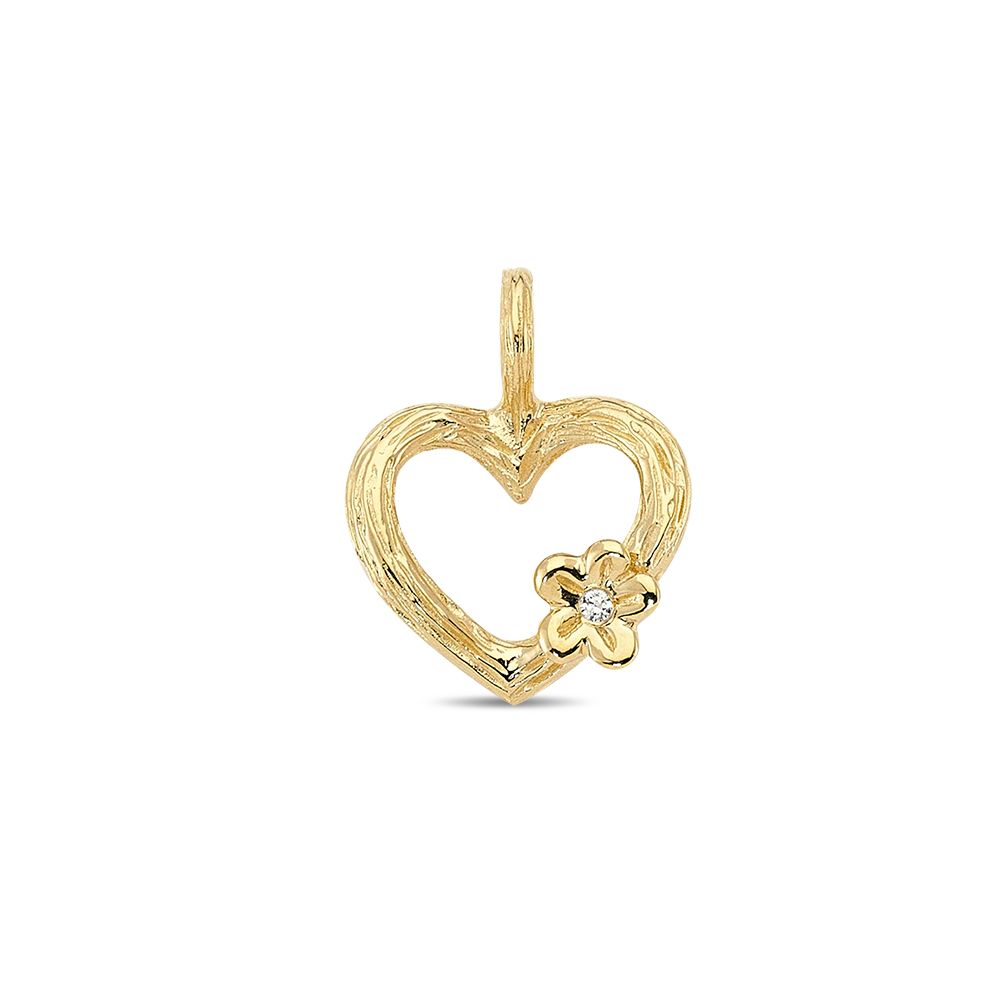 Nuran Nature 14kt Guld Hjerte Vedhæng med Diamant L1770