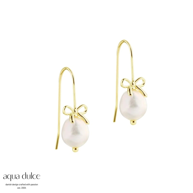 Aqua Dulce Bow and Pearls forgyldt Ørehæng med Ferskvandsperle 5811