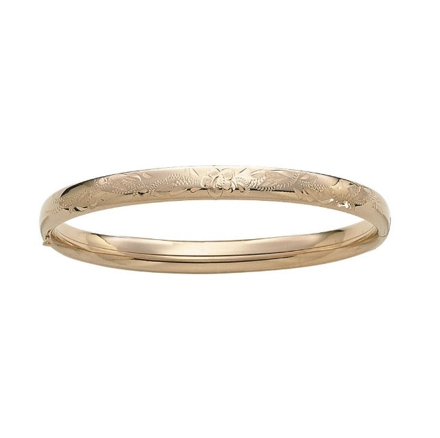 Påvalset Guld Armring med ciseleret blomstermotiv PM551