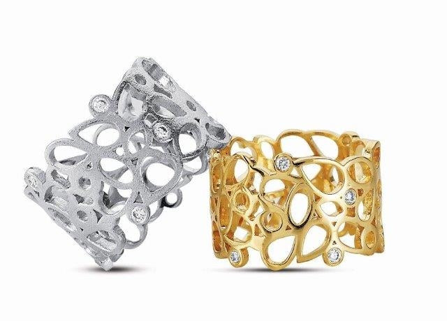 Nuran Bred Hjertering 14kt Guld/Hvidguld med 6 Brillianter R2926
