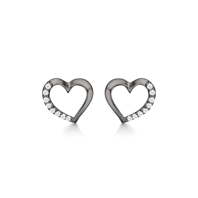 Støvring Design Sort Rhodineret Hjerte Ørestik med Zirkonia SR10223565