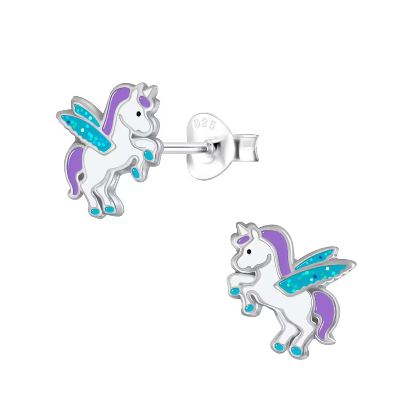 Bidstrup Sølv Børne Ørering med Glimmer Enhjørning/Unicorn 10003446