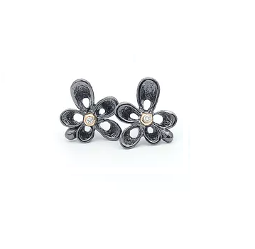 Per Borup Violina Sort oxyderet sølv ørestik med 14kt guld og i alt 0,02ct Diamant 1005ØSX