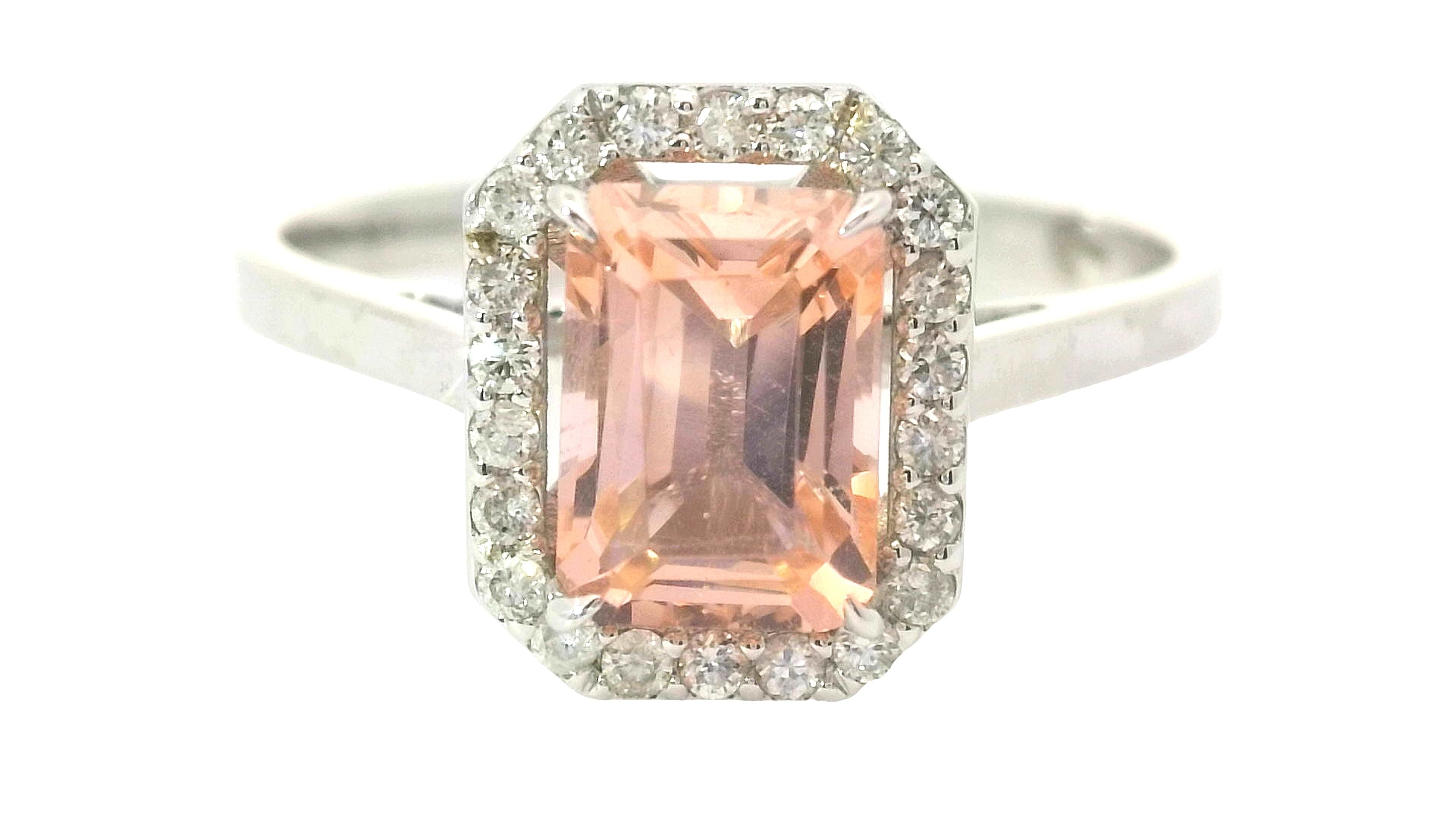 Bidstrup 14kt Hvidgulds Ring med Morganite og 0,13ct Diamanter YY24879